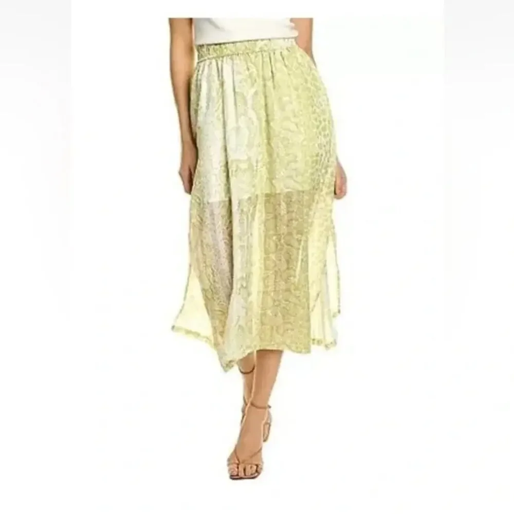 ALLSAINTS NWT $229 Clara Noche Lime Green Snake Print Midi Skirt Size 10